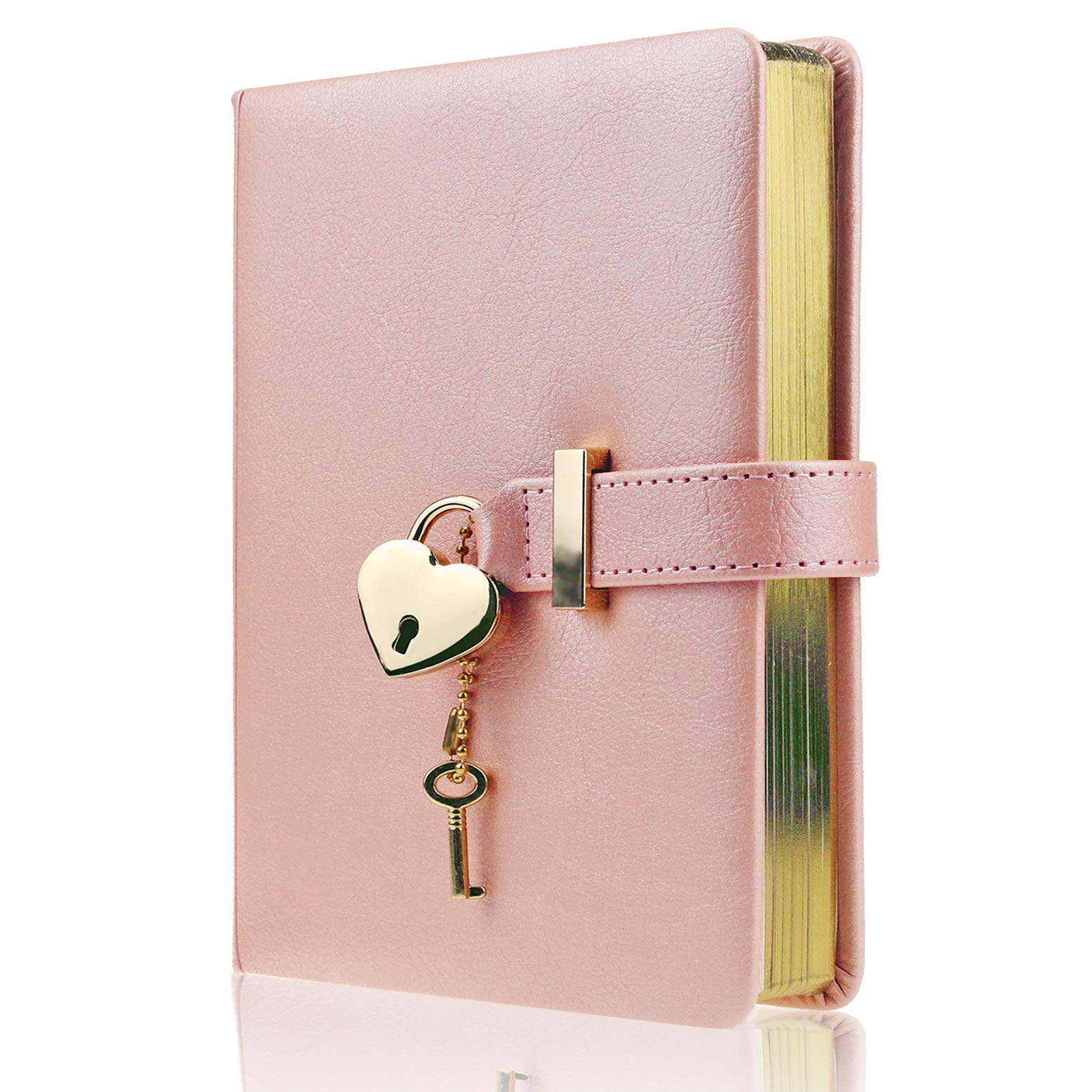 Mazeran Heart Shaped Lock Journal, PU Leather Hard Cover Gold Gild Edge Notebook Travel Diary, B6 Lined Locking with Key Personal Planner Secret Organizers Gift for Girls Women Daughter