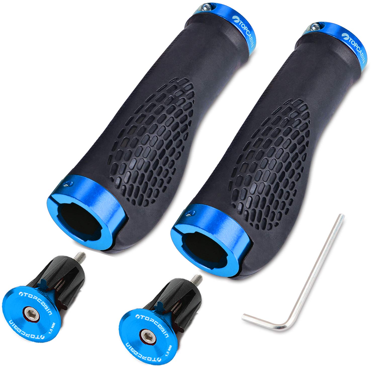 TOPCABIN Bike Grips,Ergonomic Design Bicycle Grips Widen Holding Surface Rubber Bike Handlebar Grips with Aluminum LockGrips for Bike Mountain Road MTB
