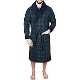 John Christian Men's Bonded Fleece Robe, Blue Check