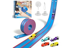 15Ft Flexible Race Car Track Toys for Kids with 4 Car & Suction Cups, Flex Tracks Starter Set Compatible with 1:64 Diecast Ca
