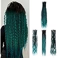 Sangtok 24in Single Ended 3 in 1 Dreadlock Extensions, 30pcs Ombre Teal Green Mixed Dreads Extensions Set SE Dreads with Curly Dreadlocks for White Women