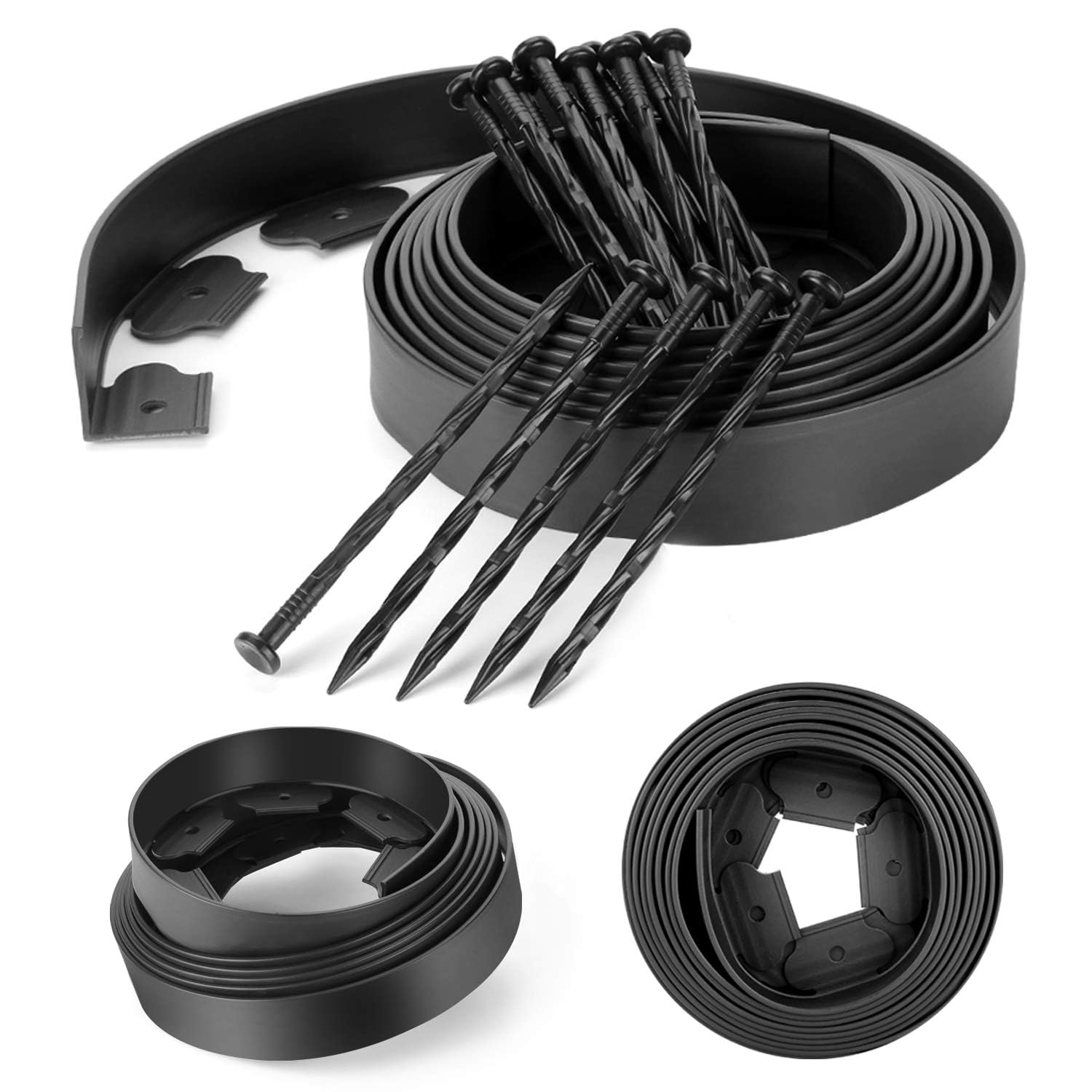 ZDYNASTY 6M Flexible Plastic Lawn Edging Garden Borders with Heavy-Duty Ground Stakes, 18 Pegs, Height 5cm, Black