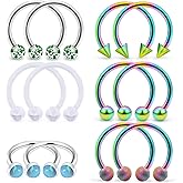 SCERRING 6 Pairs 16G Stainless Steel Horseshoe Septum Ring Nose Rings Hoop Helix Daith Cartilage Tragus Earrings Lip Body Piercing Jewelry Opal 8mm 10mm