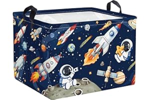 HUUMONSS Space Rockets Baby Laundry Hamper Collapsible Clothes Kids Storage Basket Astronaut Large Boys Gift Toy Box Bin for Nursery Room, Blue, 36L