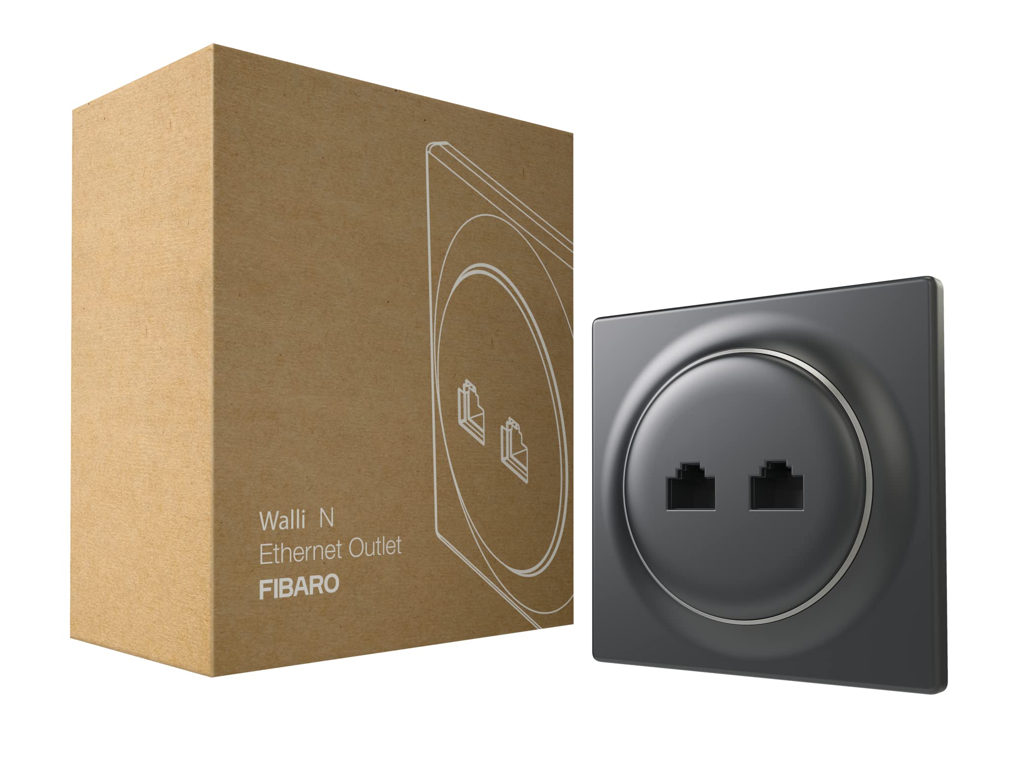 Fibaro Walli N FGWEEU-021-8 Ethernet Outlet, High-Quality Ethernet Output, 2 x RJ45 Cat.6, Anthracite — image 1