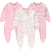 JELYLOVE Unisex Zipper Baby Footies Rompers Long Sleeve 3 Pack Infant Boy Girl Jumpsuits 0-12Months Babies Outfits