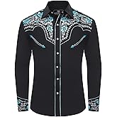 SALVAJE OESTE Embroidered Western Cowboy Shirts for Men Snap Button Long Sleeve Shirt with Western Cowboy Embroidery