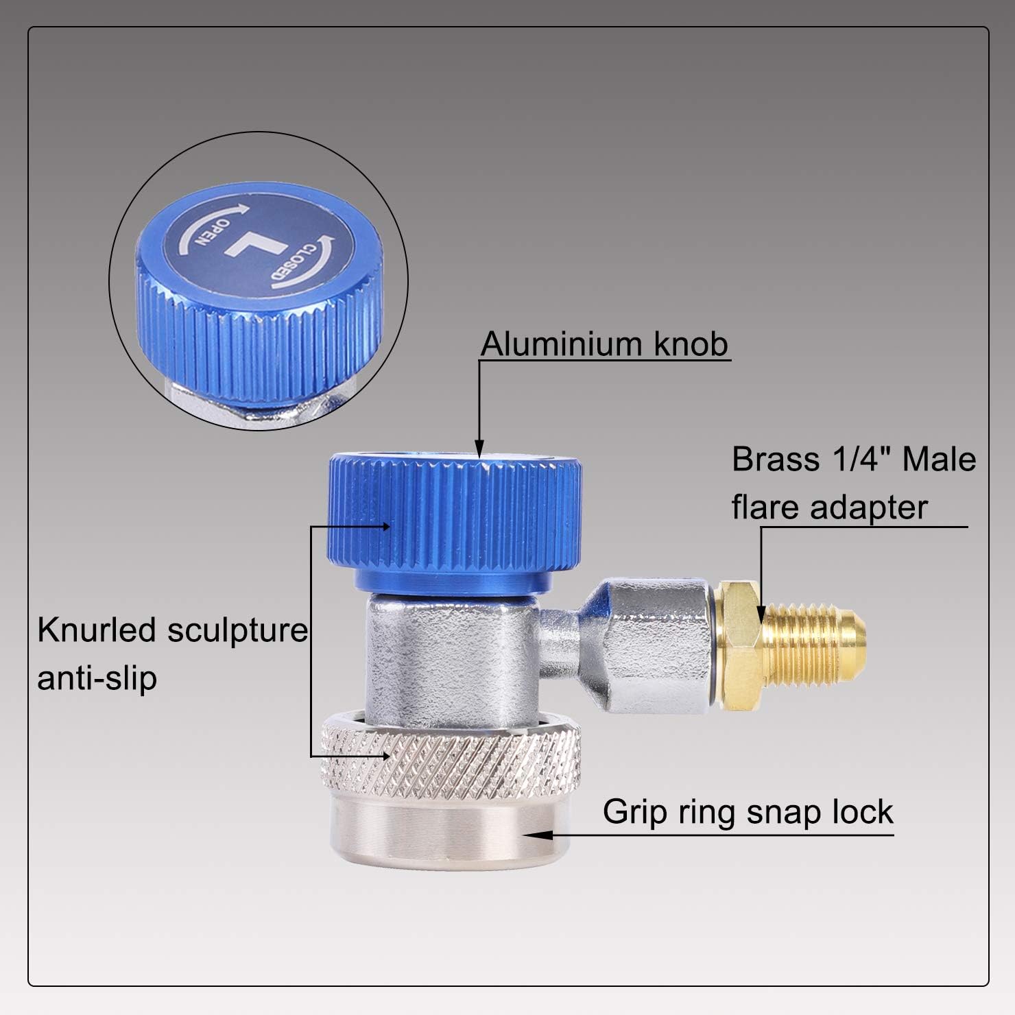 YSTOOL Automotive AC R134a Adjustable Quick Coupler Kit HVAC High Low Connector Conversion with 1/4 inch SAE Male Flare Adapter Work with Standard Auto Air Conditioner Manifold Gauge: Automotive