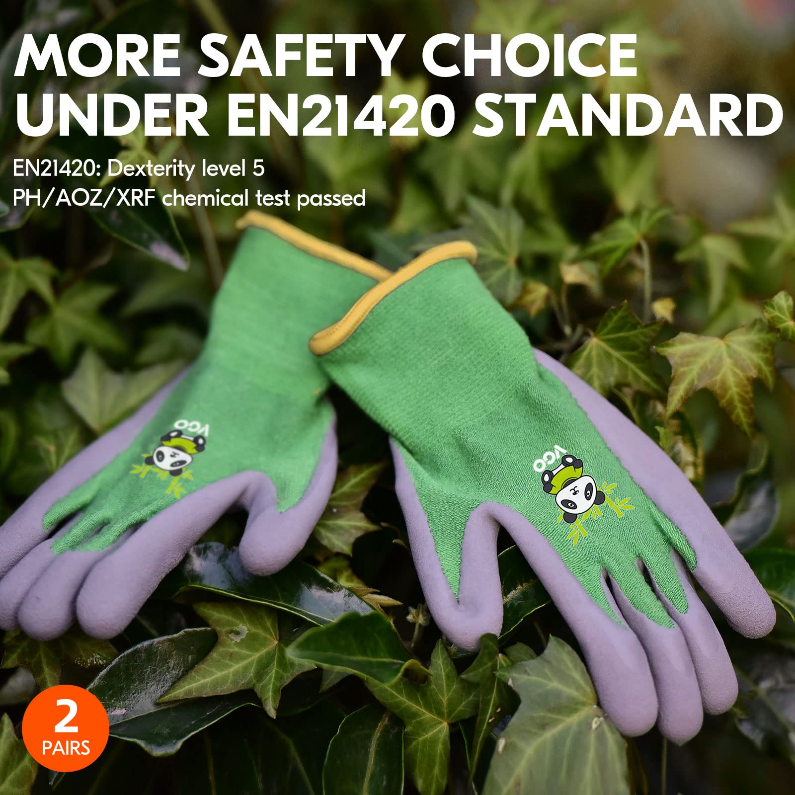 Vgo... 2Pairs Age 35 Kids Gloves, Bamboo Fibre Gardening Gloves, Children Yard Work Gloves