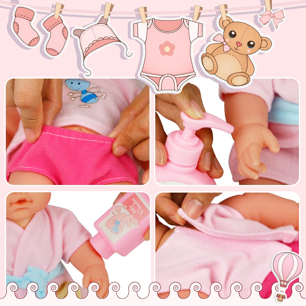 jerryvon Baby Doll Toy Girl Bath Playset Realistic Pretend Play Washable Gifts Accessories for Baby Kid Toddler 3 4 5 6 Years Old