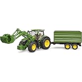 Bruder 09828 John Deere 7R 350 with Front Loader &amp; Tipping Trailer | 1:16 scale, doors to open, made in Germany, ages 3+