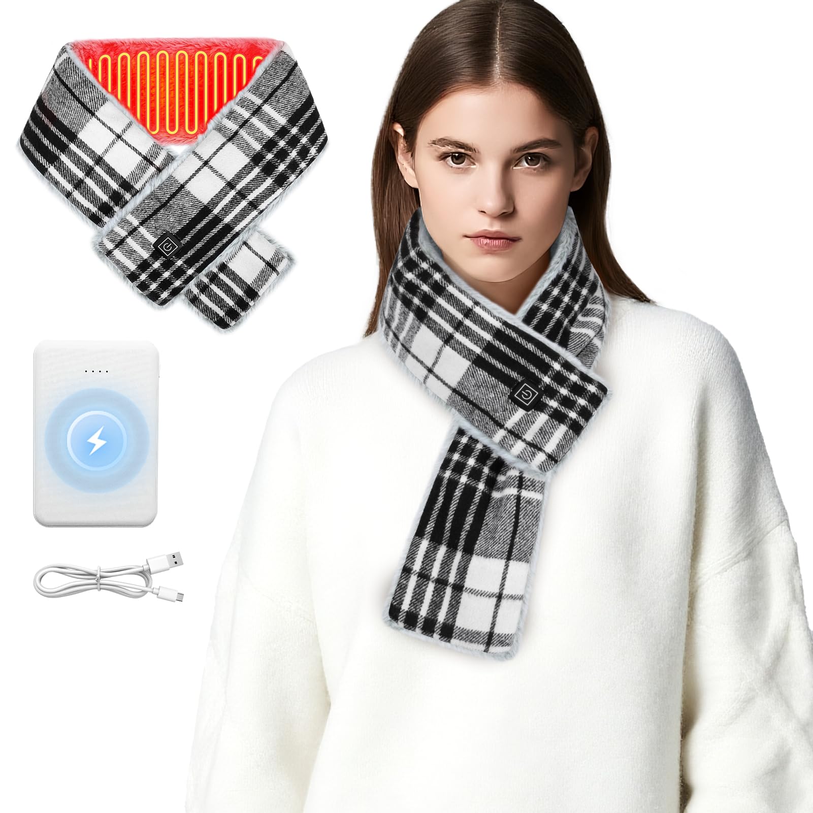 Heated Scarf Rechargeable, Laelr Neck Heat Pad 3 Levels Temperature Neck Warmer USB Heating Scarf Electric Heated Neck Wrap Winter Christmas Gifts for Men Women Pain Relief Skiing Hiking