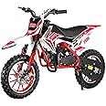 cdar 49cc Kids Dirt Bike, 2-Stroke Gas Power Motocross Off-Road Tires Shock Absorption Springs Soft Seat Cushion Pocket Motorbike with Front Rear Disc Brakes (Red+Black)