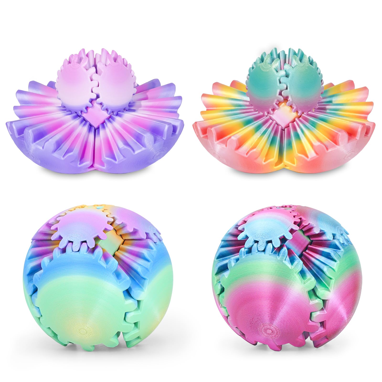 4 Pack Gear Ball Fidget Toys,3D Printed Stress Relief GearSphere Spin Cube for Adults & Kids, Anxiety Relieving Desk Toy Gifts (Multicolor SetB-4PCS)