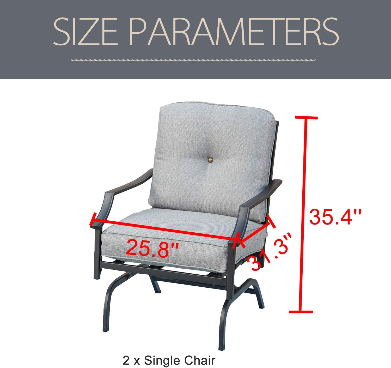 LOKATSE HOME 2 Pieces Outdoor Conversation Furniture Patio Bistro Armchair Set Metal Single Dining Chairs with Cushion, Grey : Garden & Outdoor