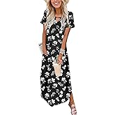 Zeagoo Womens Maxi Summer Dress with Pockets Casual Short Sleeve Sundress Trendy 2026 Curve Hem Long Dress