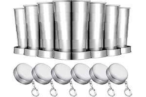 Tessco 6 Pieces 2.5oz Collapsible Shot Glasses Stainless Steel Collapsible Cup Reusable Portable Travel Folding Cup with Lid 