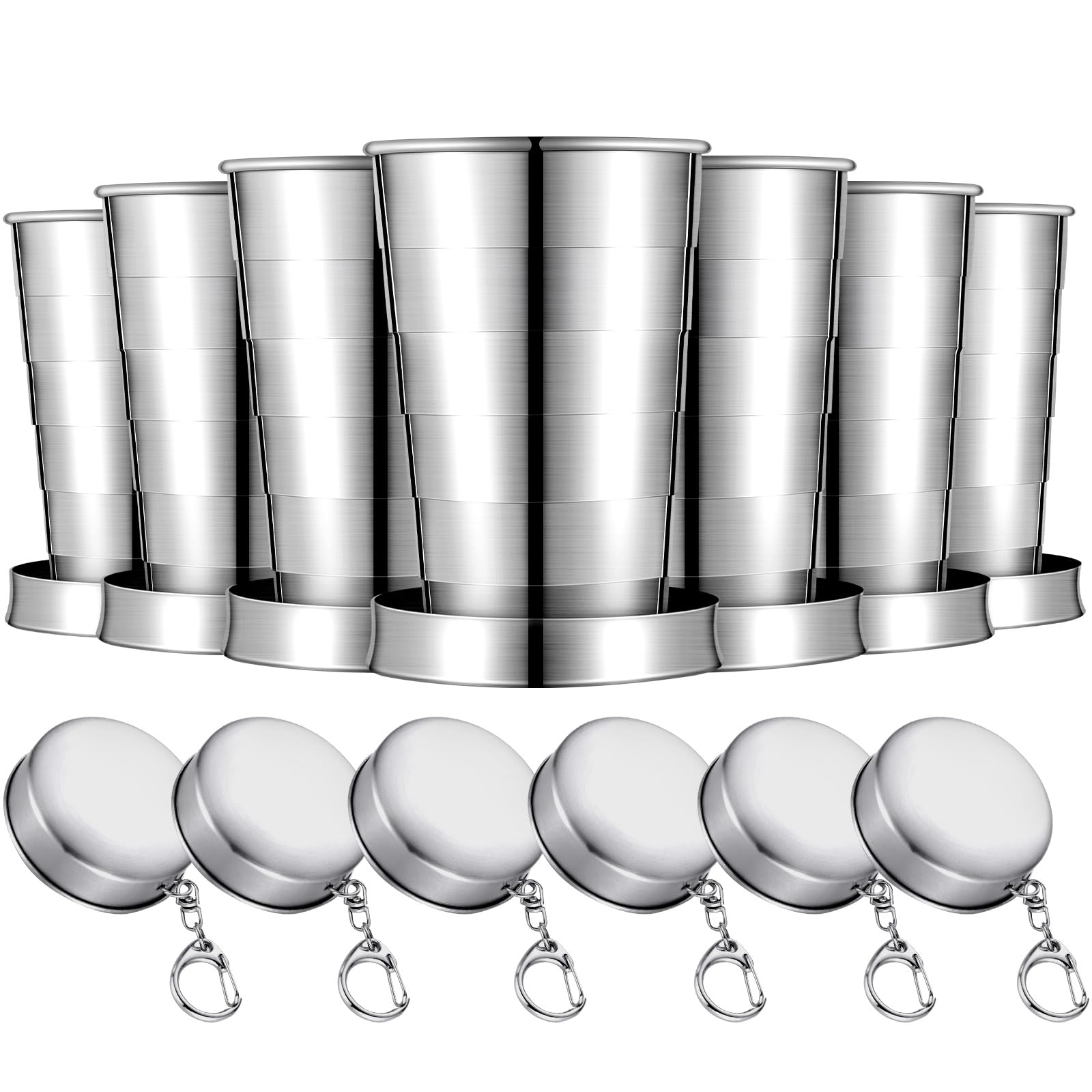 Photo 1 of Tessco 6 Pieces Collapsible Shot Glasses Stainless Steel Collapsible Cup Reusable Portable Travel Folding Cup with Lid and Keychain for Camping Hiking Cycling (2.5 oz)