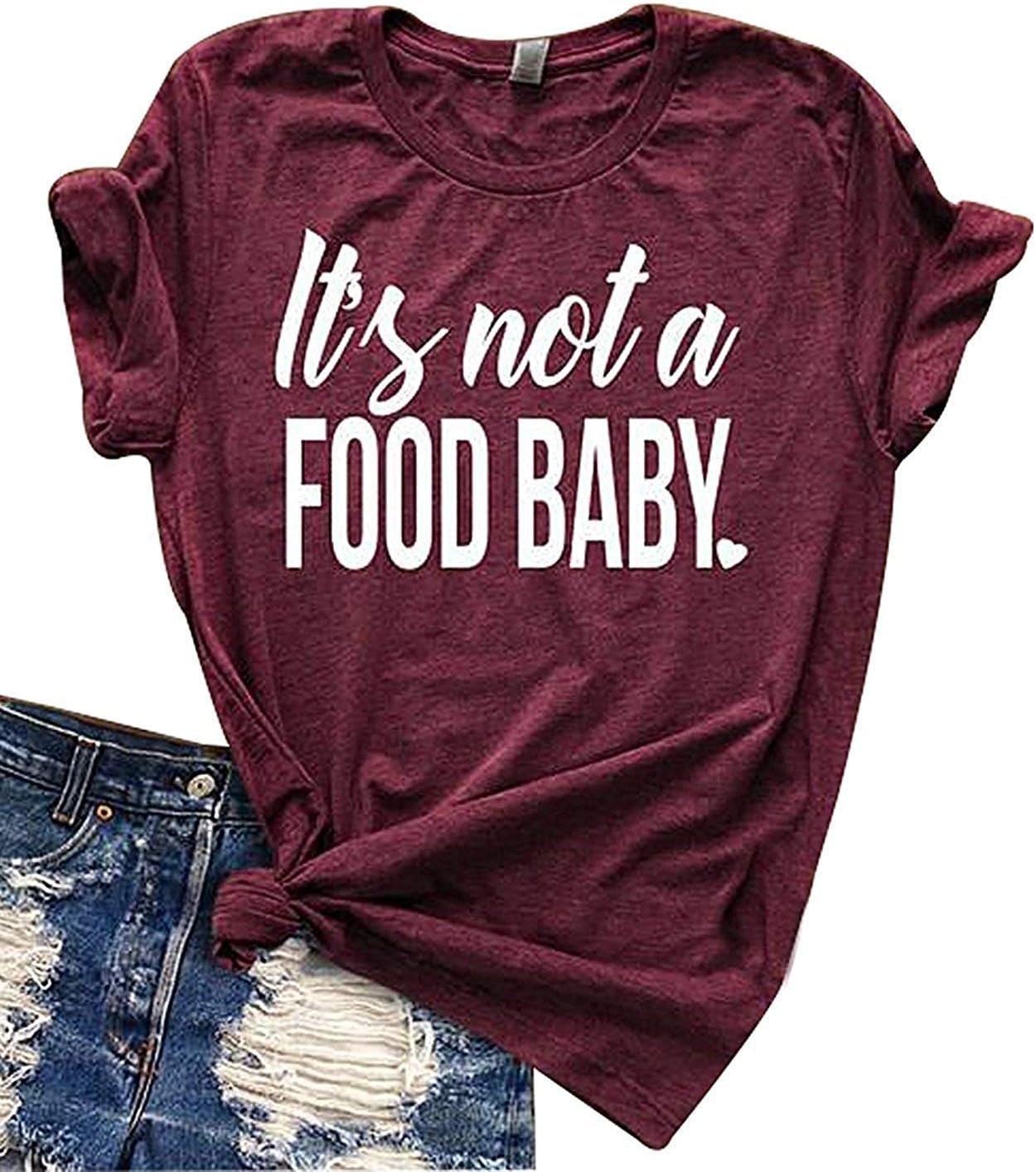 Women Funny It's Not a Food Baby Letters Print T-Shirt Casual Short Sleeve Tee Tops Blouses