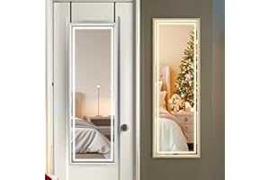 LUXFURNI LED Door Mirror Full Length, Over The Door Hanging Lighted Mirror, Full Body Wall Mounted Mirror, Light Up Long Dressing Mirror 42.5" X 14.4"