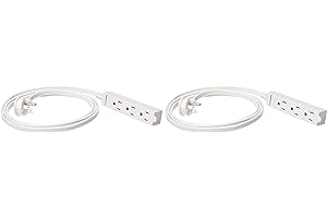 Amazon Basics Rectangular Indoor Extension Cord Power Strip, 3-Prong, Flat Plug, Grounded - 13 Amps, 1625 Watts, 125 VAC - 2-Pack, 6 ft, White