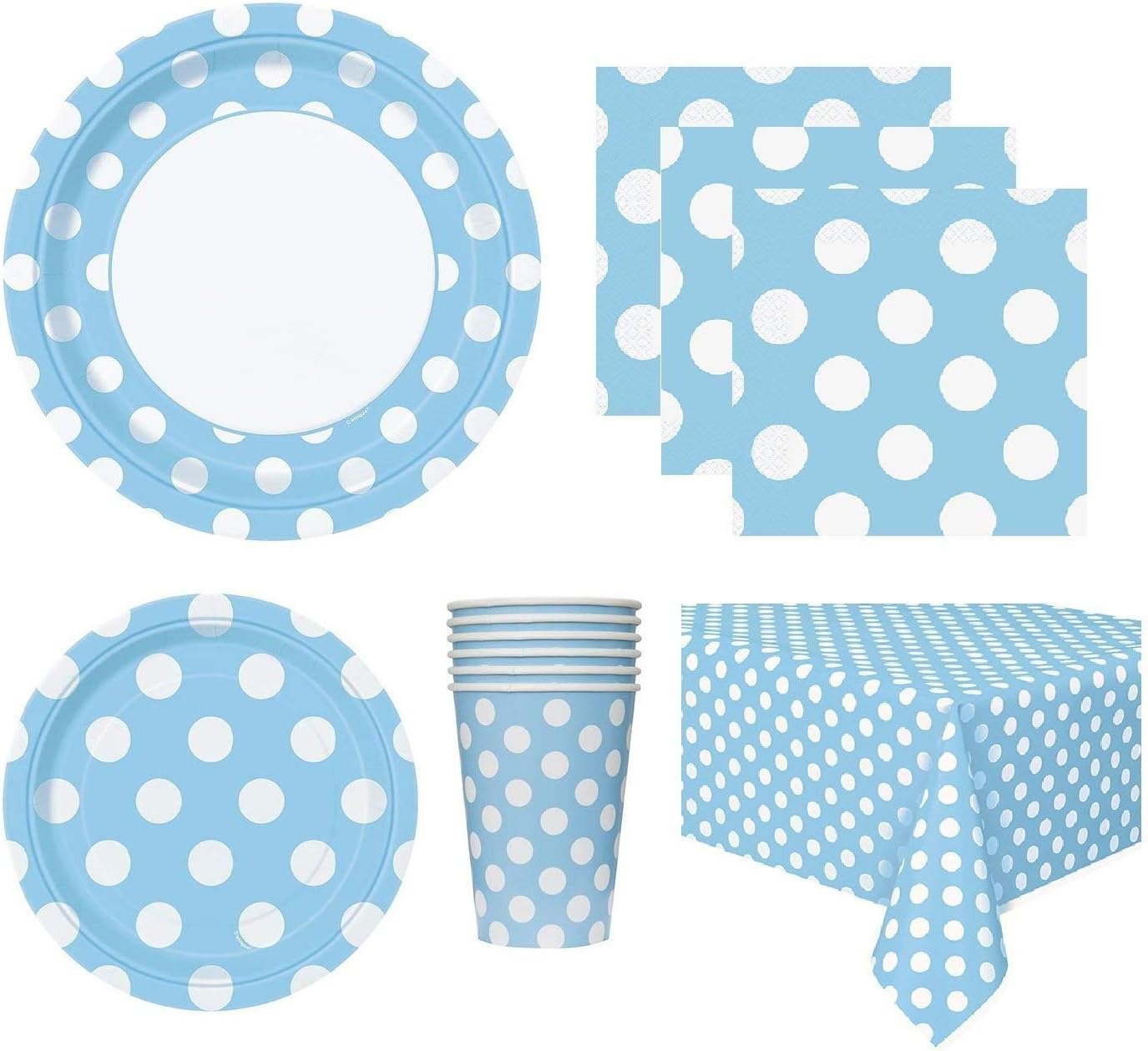 Baby Boy Shower Party Supplies Pack for 16 Guests - Including Lunch Plates, Dessert Plates, Napkins, Cups, and Tablecover