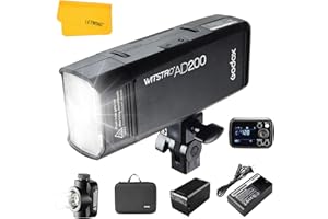 Godox AD200 Pocket Flash, 2.4G TTL 200Ws Strobe Flash Monolight, 1/8000 HSS Speedlite with Carry Bag, Speedlite/Bare Bulb Head, with Li-ion Battery, 500 Full Power Flashes, Recycle in 0.01-2.1s Time