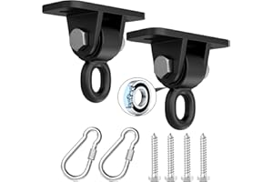 Magacyo Porch Swing Hanging Kit with Swirl Bearing, Heavy Duty Swing Hangers Outdoor Indoor Ceiling Patio Playground Tree Swingset Hardware Bracket Mounting 2 Set with Snap Hook Screw Washers(Black)