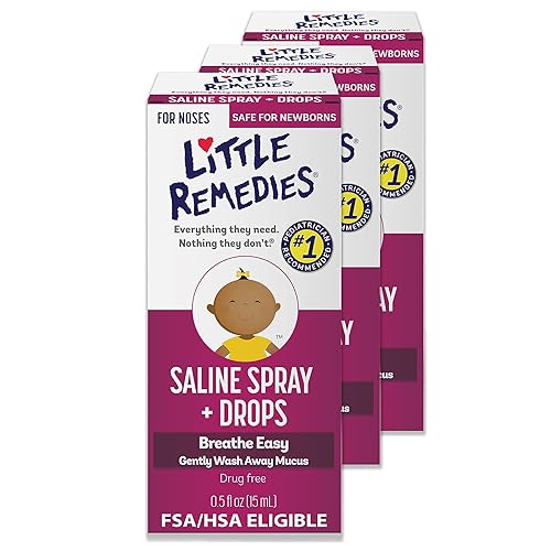 Little Remedies Sterile Baby Saline Nasal Spray and Drops, Safe for Newborns to Relieve Stuffy and Dry Noses, 0.5 Fl Oz, Pack of 3