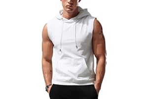 Babioboa Men's Workout Hooded Tank Tops Sleeveless Gym Hoodies Bodybuilding Muscle Cut Off T-Shirts