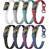 Maledan 8 Pack Band for Fitbit Charge 6 Bands/Charge 5 Bands for Women Men | Soft Breathable Silicone Adjustable Sport Slim Waterproof Replacement Wristband for Fitbit Charge 6 &amp; 5 Fitness Tracker