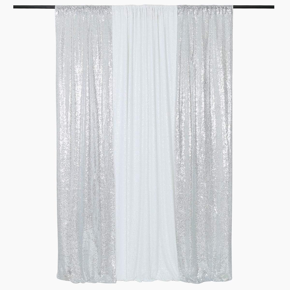 Zdada Silver Sequin Backdrop Curtain 2ft by 8ft Glitter