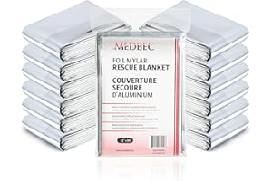 Medbec Emergency Foil Mylar Thermal Blanket, 52" Length x 84" Width, Silver (Pack of 12)