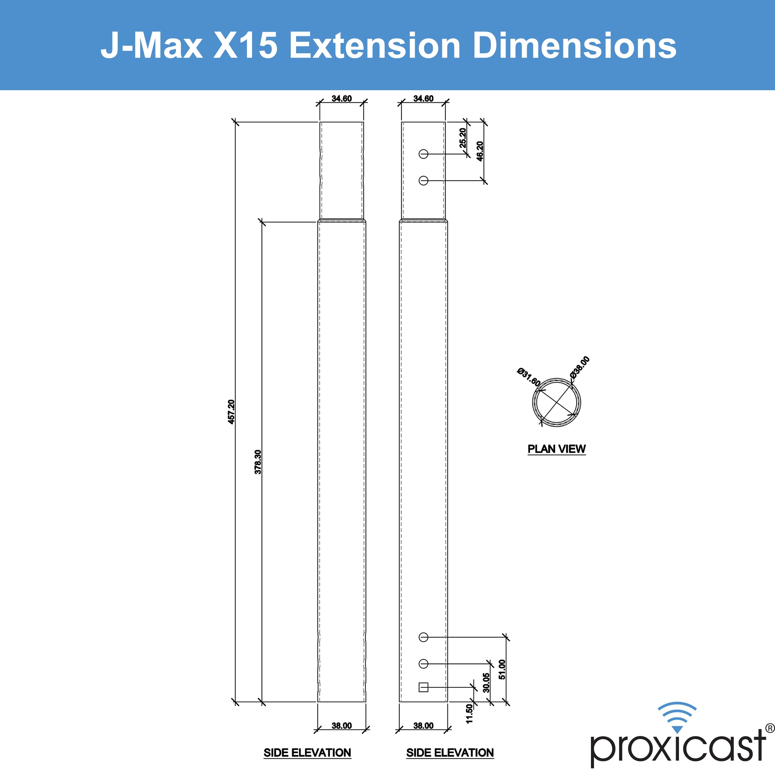 15 inch Stainless Steel Extension Pole for Proxicast J-Max Antenna Mounts (ANT-800-X15)