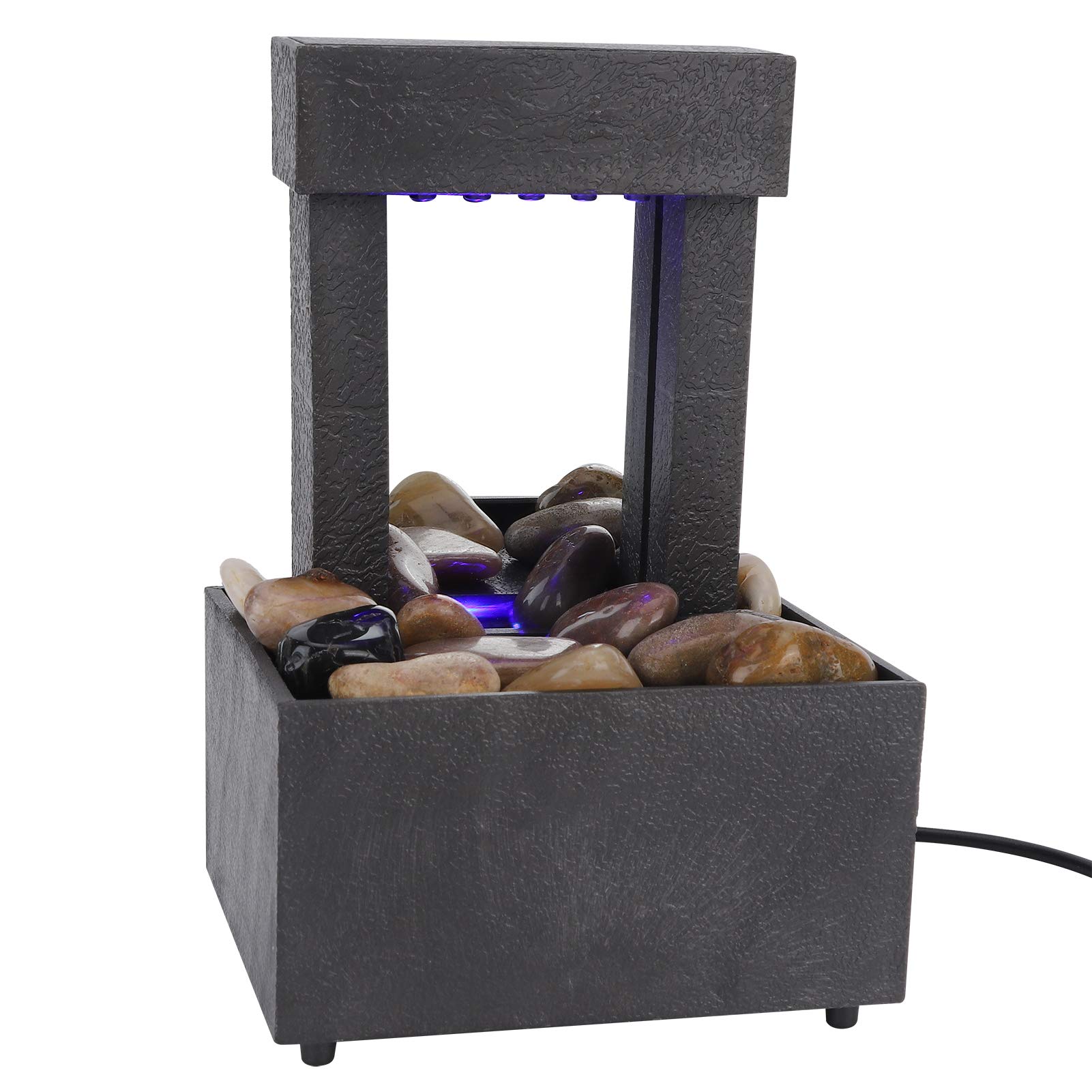 hong Tabletop Fountain, USB LED Mini Silent Colorful Light Waterfall Fountain Zen Meditation Desktop Water Fountain with Stones for Home Office Bedroom Relaxation