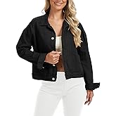 Metietila Womens Cropped Denim Jacket Oversized Button Down Jean Jacket Shacket Trucker Coat with Multi Pockets
