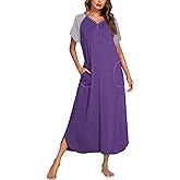 Ekouaer Long Nightgown Women's Loungewear Short Sleeve Sleepwear Full Length Sleep Shirt with Pockets