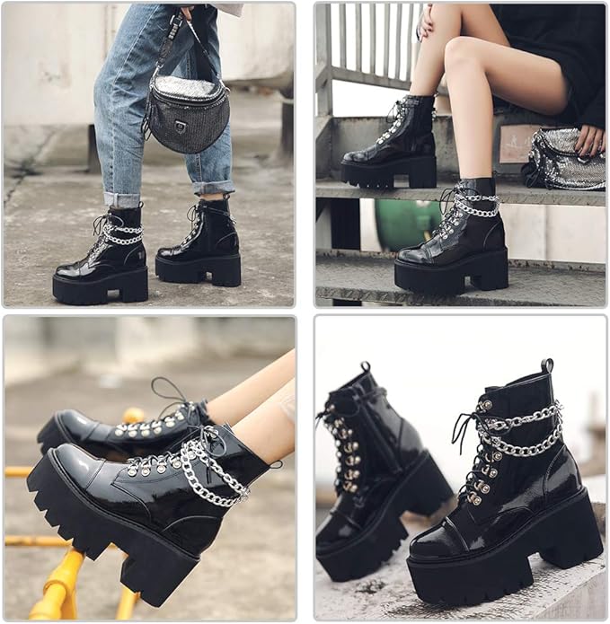 Cynllio Fashion Platform Booties Motorcycle