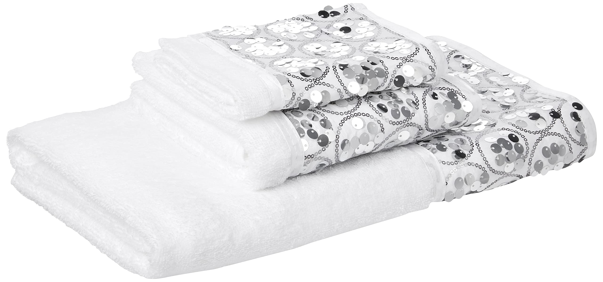 Popular Bath Sinatra Modern Bathroom Towel Set 3 Piece Hand and Wash Towel Luxury Contemporary Decor Bling Bath Towel Sets Soft, Plush and Highly Absorbent, White