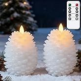 Eldnacele LED Pine Cone Candles with Remote Timer, Battery Operated Flameless Candles Unscented Wax Pinecone Candle White 2 Pack for Christmas Home Party Decoration