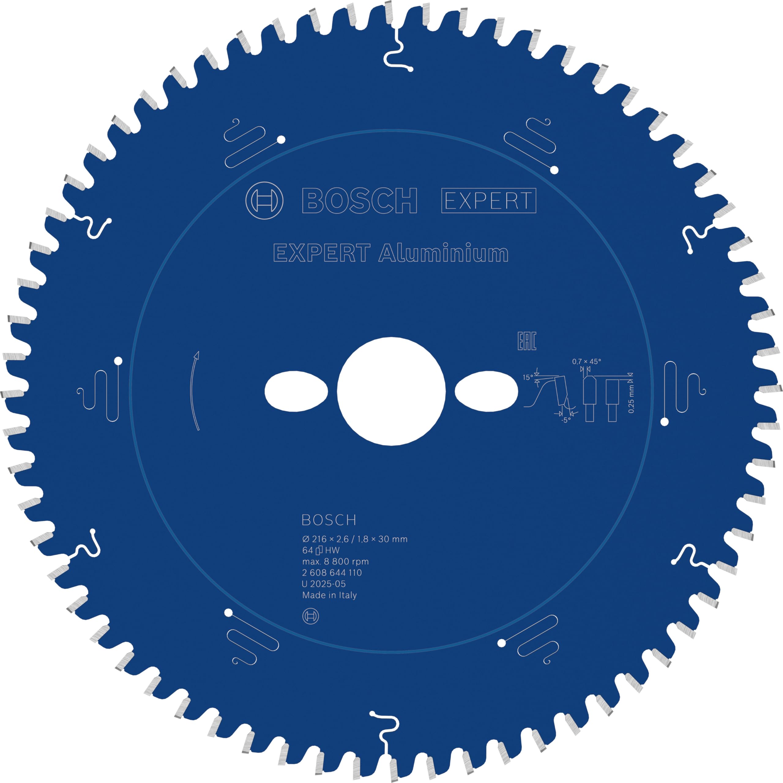 Bosch 2608644110 Circular Saw Blade Expert For Aluminium 216 X 30 X 2.6 Mm, 64