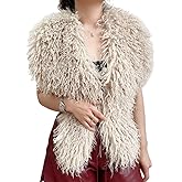 MZE JPLAN Women's Faux Fur Vest Tie Backless Halter Sleeveless Fuzzy Tank Top Back Tie Lace Up Shaggy Waistcoat