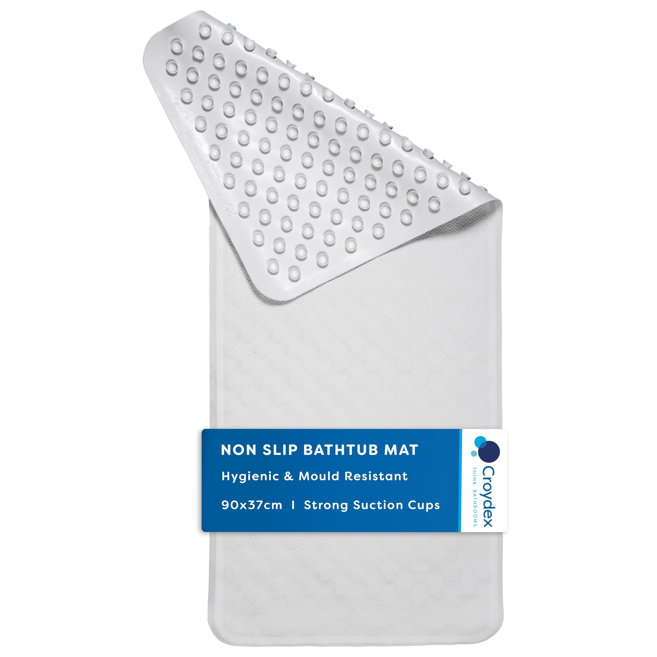 Croydex Rubagrip Bath Mat Non Slip Anti Mould for Inside Bath - Slip Resistant with Secure Grip Suction Cups, Easy to Clean, Made from Natural Rubber, Anti-Bacterial Hygiene 'N' Clean (90 x 37cm)