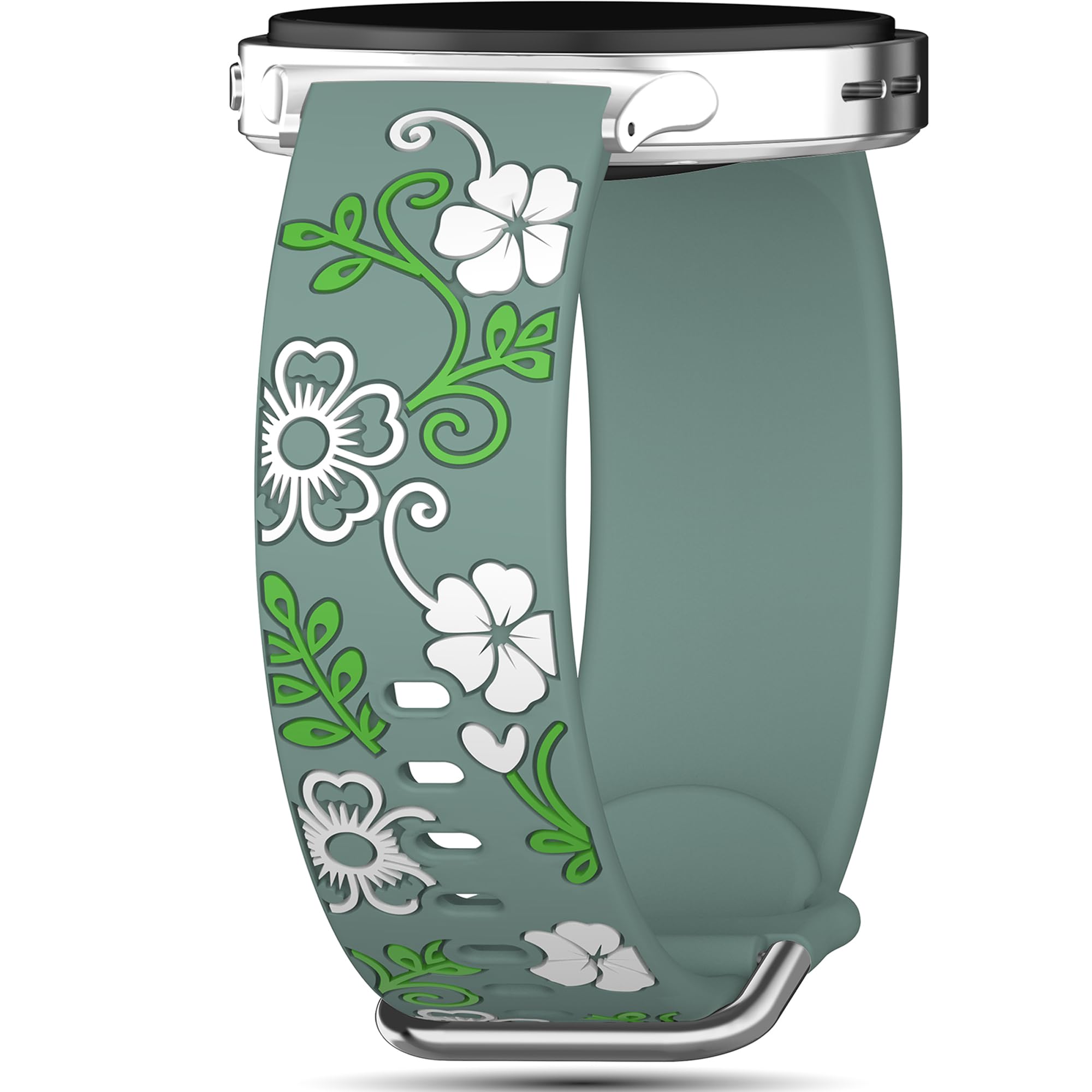 Floral Bands Compatible with Samsung Galaxy Watch 8/8 Classic 40mm/44mm/46mm Band for Women Men, Cute Soft Flower Engraved Silicone Inlay Dressy Strap for Galaxy Watch 8 40mm 44mm /8 Classic 46mm Band
