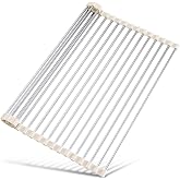 Tomorotec Roll Up Dish Drying Rack Over Sink, 304 Steel, 17.7x15.5, White | Anti-Slip Silicone Rims For Grip, Heat-Resistant 
