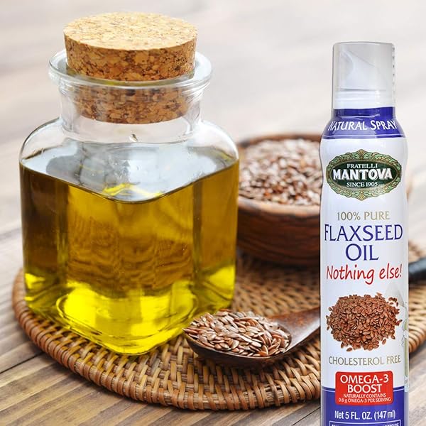 MANTOVA FLAXSEED OIL, 100% PURE COOKING SPRAY WITH OMEGA-6, PERFECT FOR KETO SNACKS, BAKING, OR SEASONING FOR COOKING, OUR OIL DISPENSER BOTTLE LETS YOU SPRAY, DRIP, OR STREAM WITH NO WASTE, 5 OZ