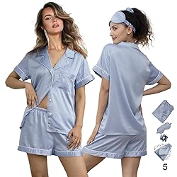 WJing Yi Jia 5Pcs Womens Soft Satin Pajama Set