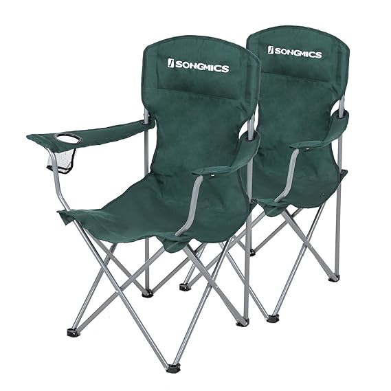 SONGMICS Campingstuhl, 2er-Set, klappbar, komfortabel, Klappstuhl mit robustem Gestell, bis 150 kg belastbar, mit Flaschenhal