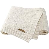 LAWKUL Knit Baby Blankets White Cable Newborn Babies Receiving Blanket Infant Boy Girl Soft Swaddle for Crib Stroller 40"x30"