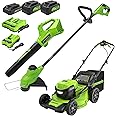 Greenworks 48V (2x24V) 21" Cordless Battery Self-Propelled Mower, 10" String Trimmer & 320 CFM Blower Combo Kit w/ (2) 5.0Ah Batteries, (1) 2.0Ah Battery & Chargers
